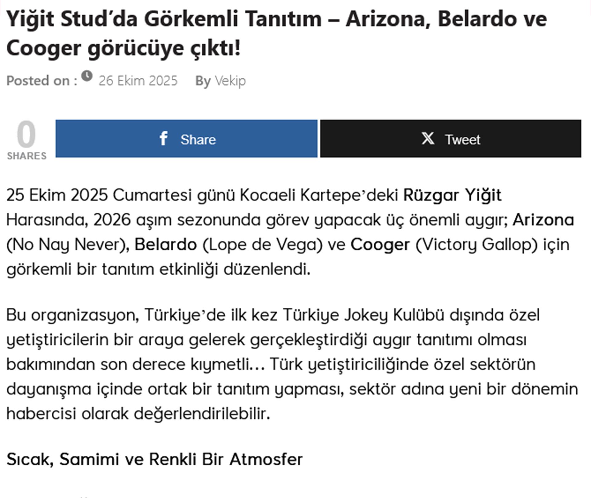  Yiğit Stud’da Görkemli Tanıtım – Arizona, Belardo ve Cooger görücüye çıktı!